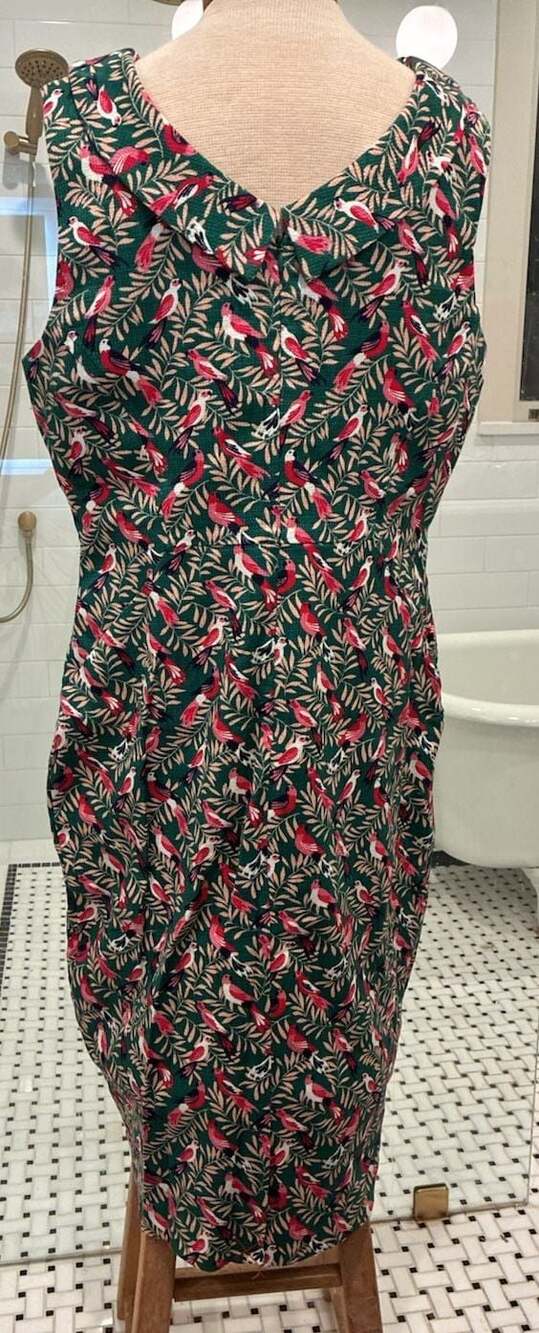 Boden Sleeveless Collared Bird Print Midi Dress - Picture 5 of 11